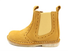 Pom Pom ancle boot light mustard suede with elastic and zipper